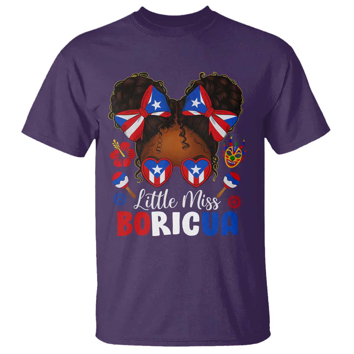 Little Miss Boricua T Shirt Puerto Rican Afro Messy Bun Girls Kids - Wonder Print Shop