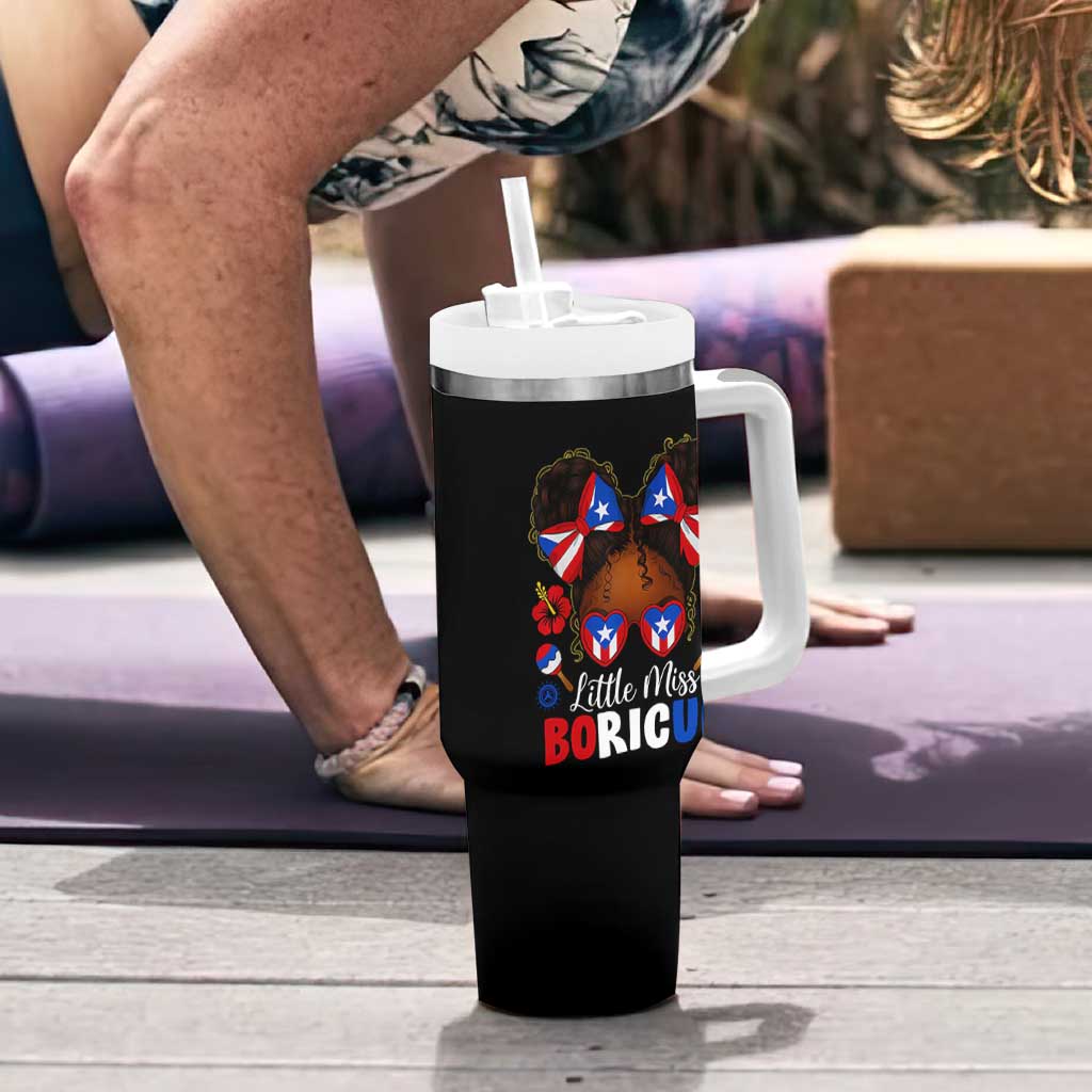 Little Miss Boricua Tumbler With Handle Puerto Rican Afro Messy Bun Girls Kids - Wonder Print Shop