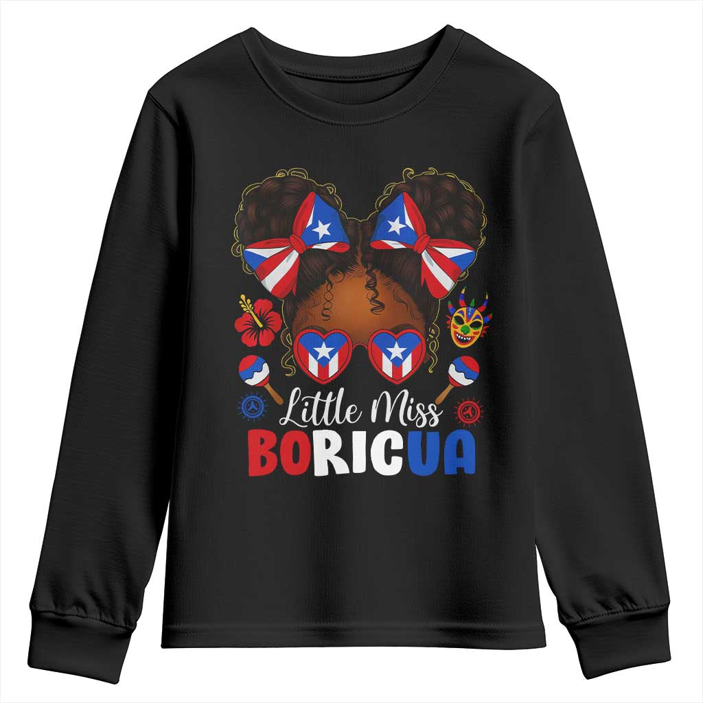 Little Miss Boricua Youth Sweatshirt Puerto Rican Afro Messy Bun Girls Kids - Wonder Print Shop
