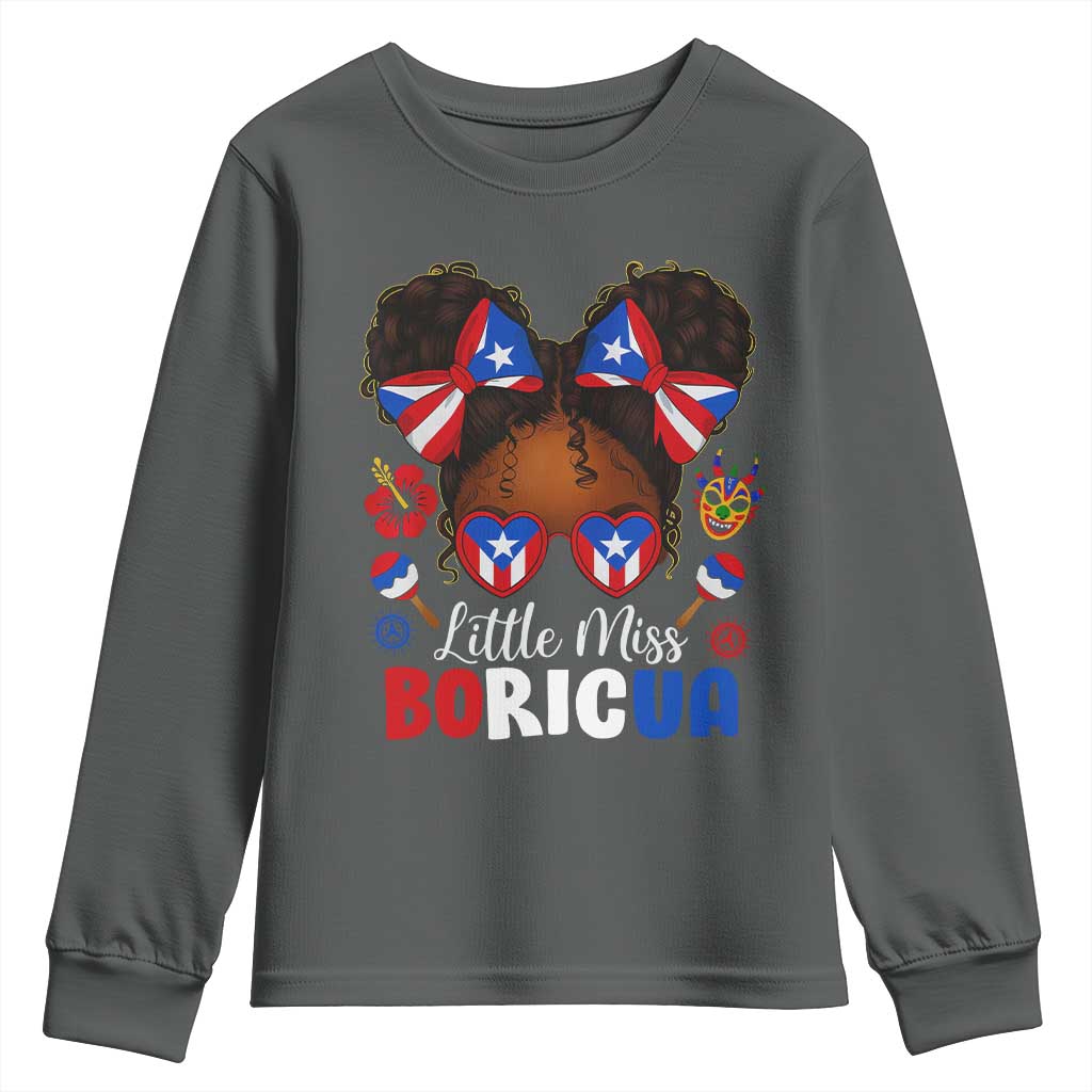 Little Miss Boricua Youth Sweatshirt Puerto Rican Afro Messy Bun Girls Kids - Wonder Print Shop
