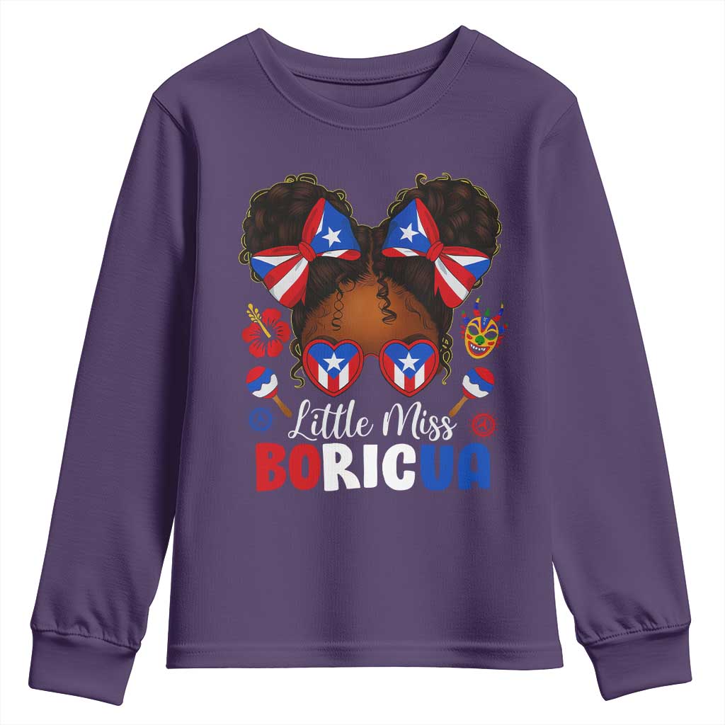 Little Miss Boricua Youth Sweatshirt Puerto Rican Afro Messy Bun Girls Kids - Wonder Print Shop