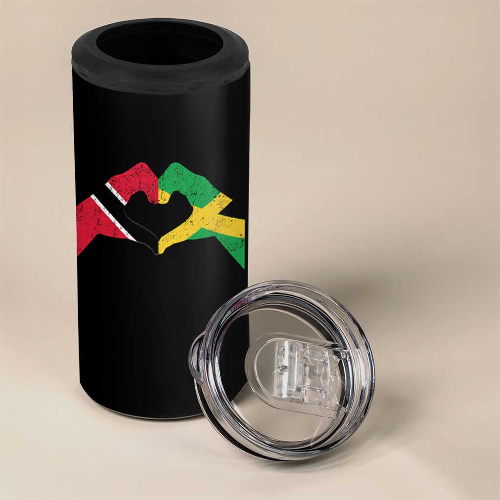 Trinidad and Tobago Jamaican 4 in 1 Can Cooler Tumbler Two Flags One Heart