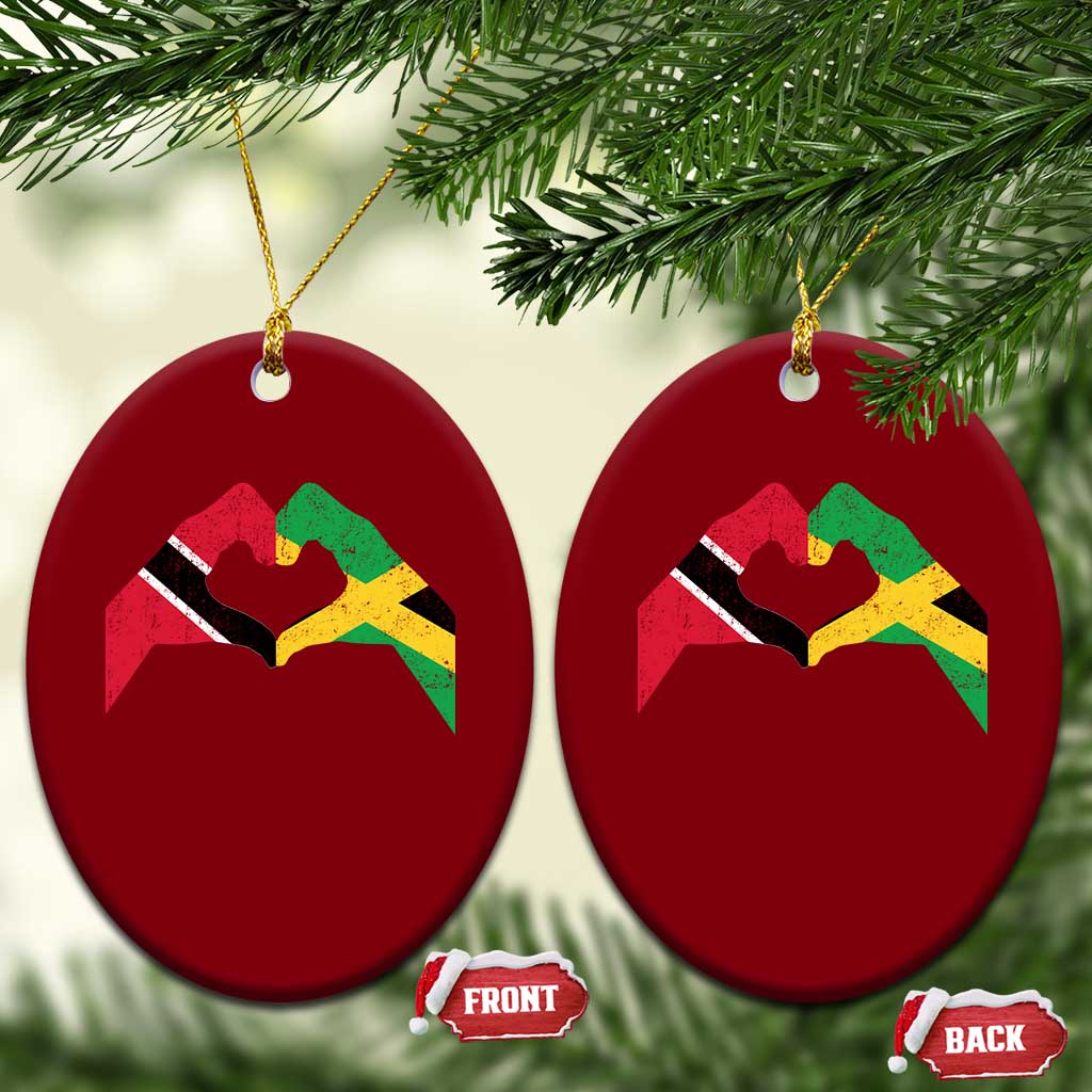 Trinidad and Tobago Jamaican Ceramic Ornament Two Flags One Heart