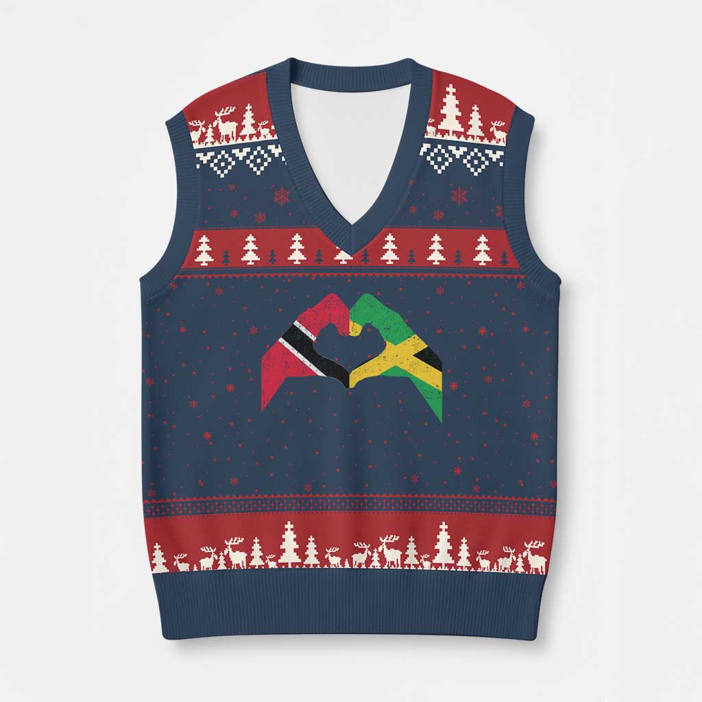 Trinidad and Tobago Jamaican V-Neck Knit Sweater Vest Two Flags One Heart