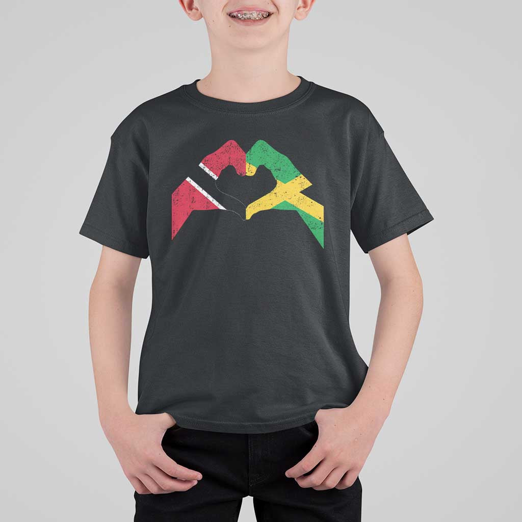 Trinidad and Tobago Jamaican T Shirt For Kid Two Flags One Heart
