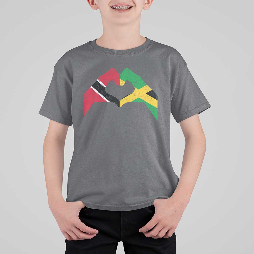 Trinidad and Tobago Jamaican T Shirt For Kid Two Flags One Heart