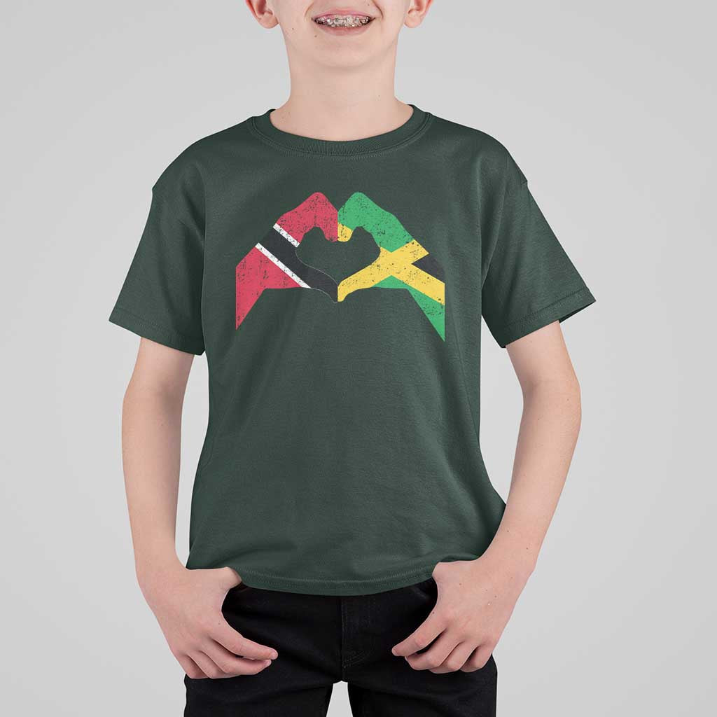 Trinidad and Tobago Jamaican T Shirt For Kid Two Flags One Heart