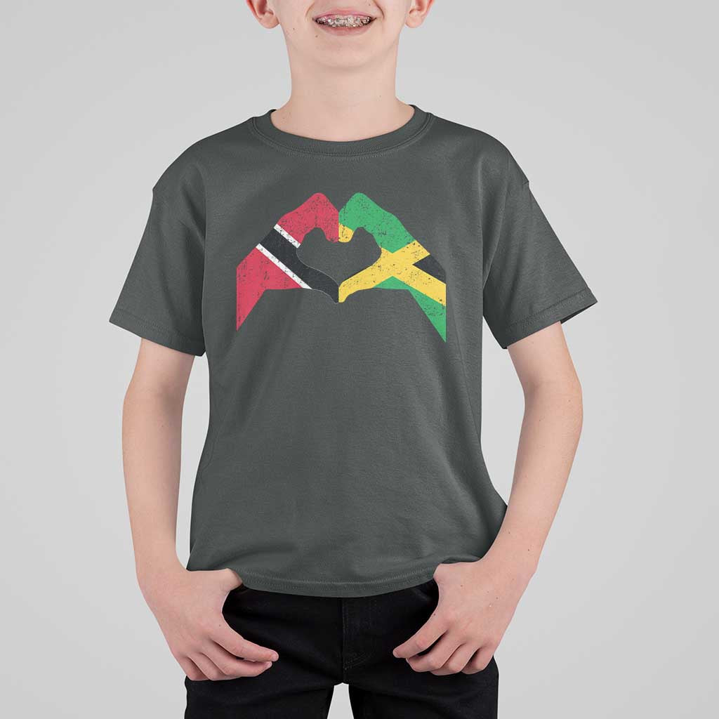 Trinidad and Tobago Jamaican T Shirt For Kid Two Flags One Heart