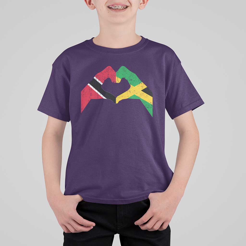 Trinidad and Tobago Jamaican T Shirt For Kid Two Flags One Heart