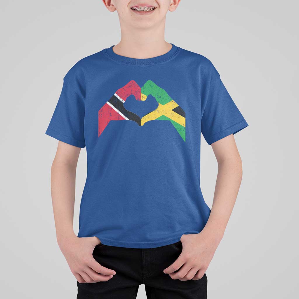 Trinidad and Tobago Jamaican T Shirt For Kid Two Flags One Heart