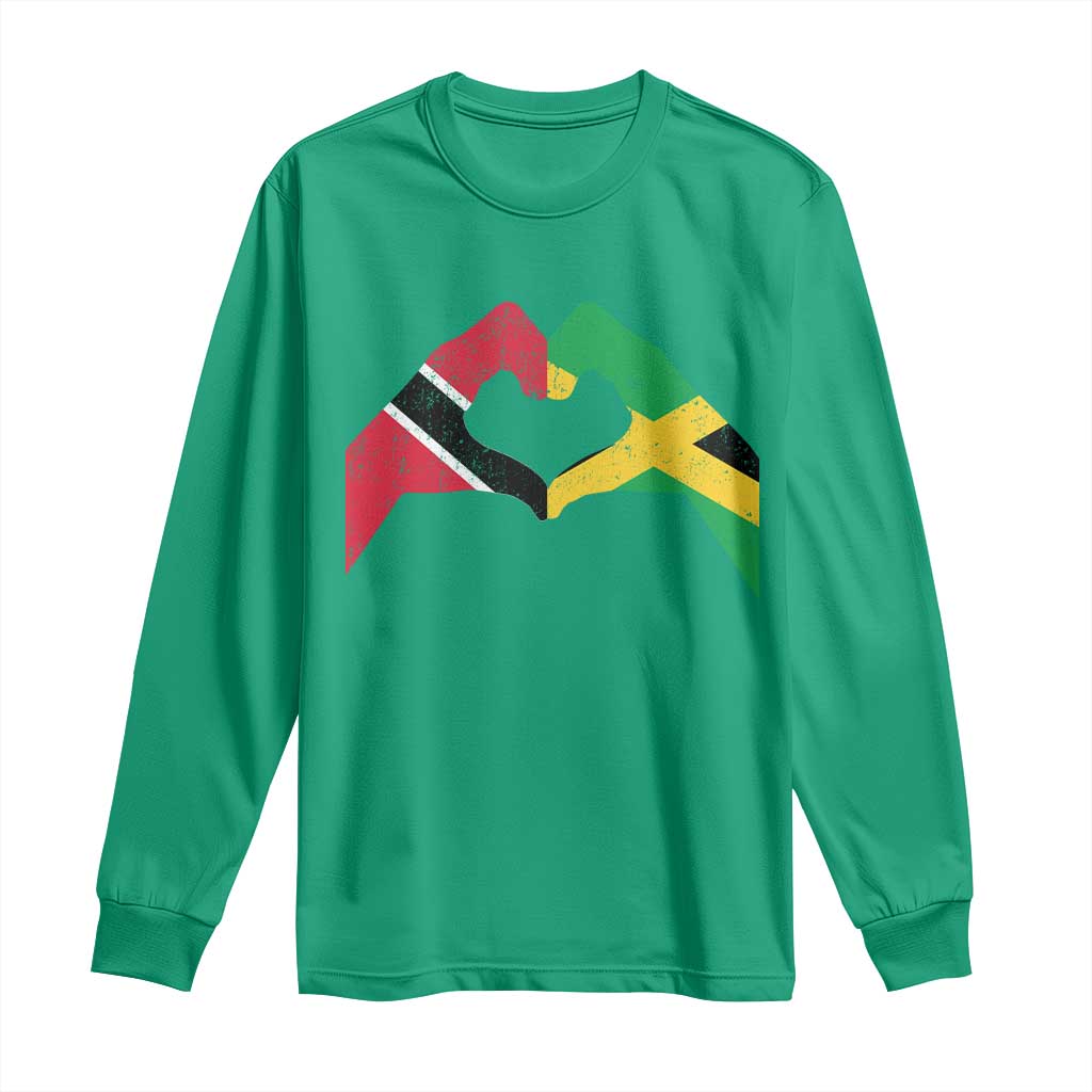 Trinidad and Tobago Jamaican Long Sleeve Shirt Two Flags One Heart