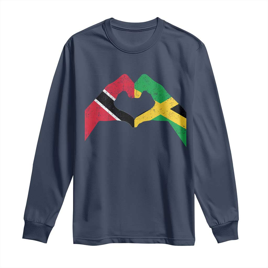 Trinidad and Tobago Jamaican Long Sleeve Shirt Two Flags One Heart