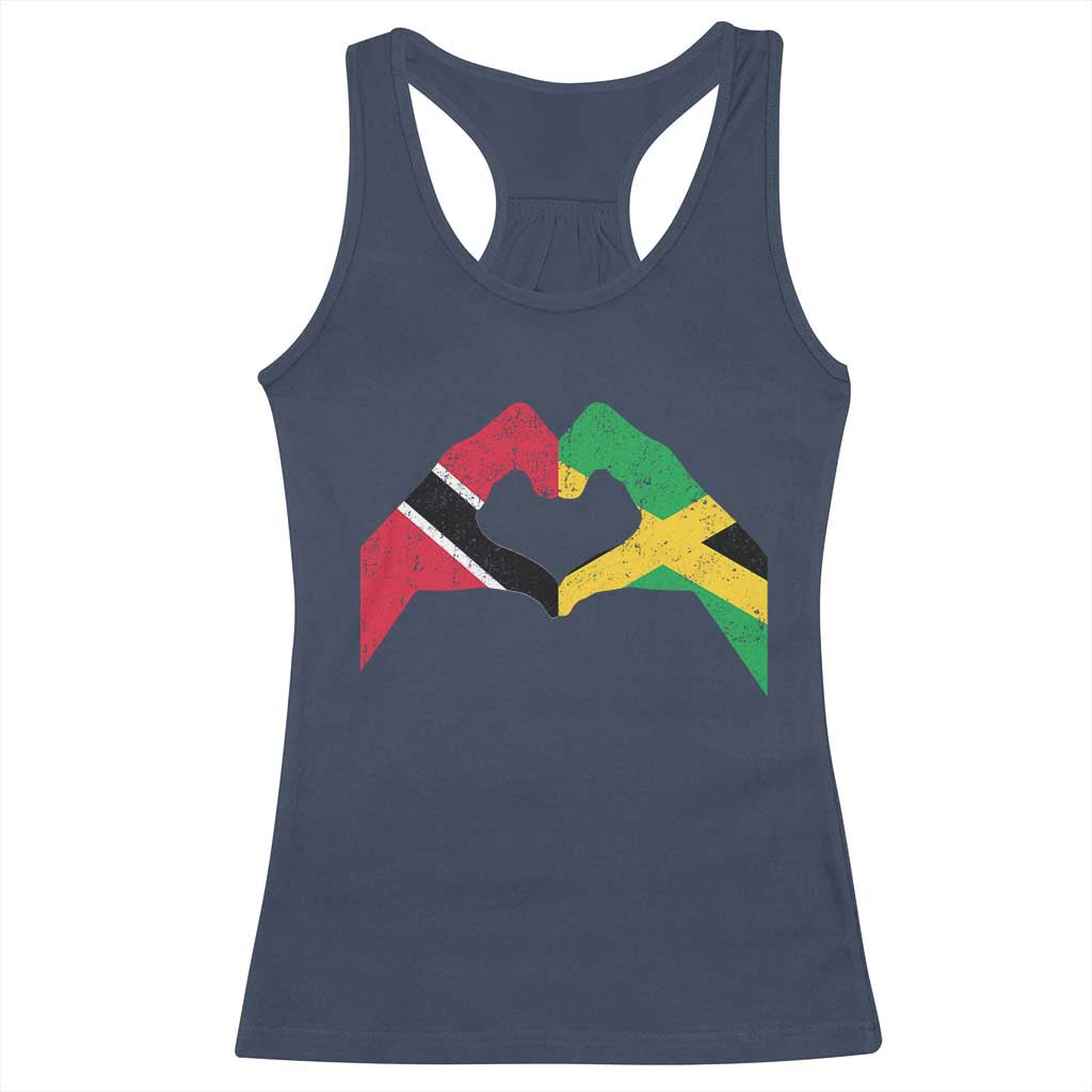 Trinidad and Tobago Jamaican Racerback Tank Top Two Flags One Heart