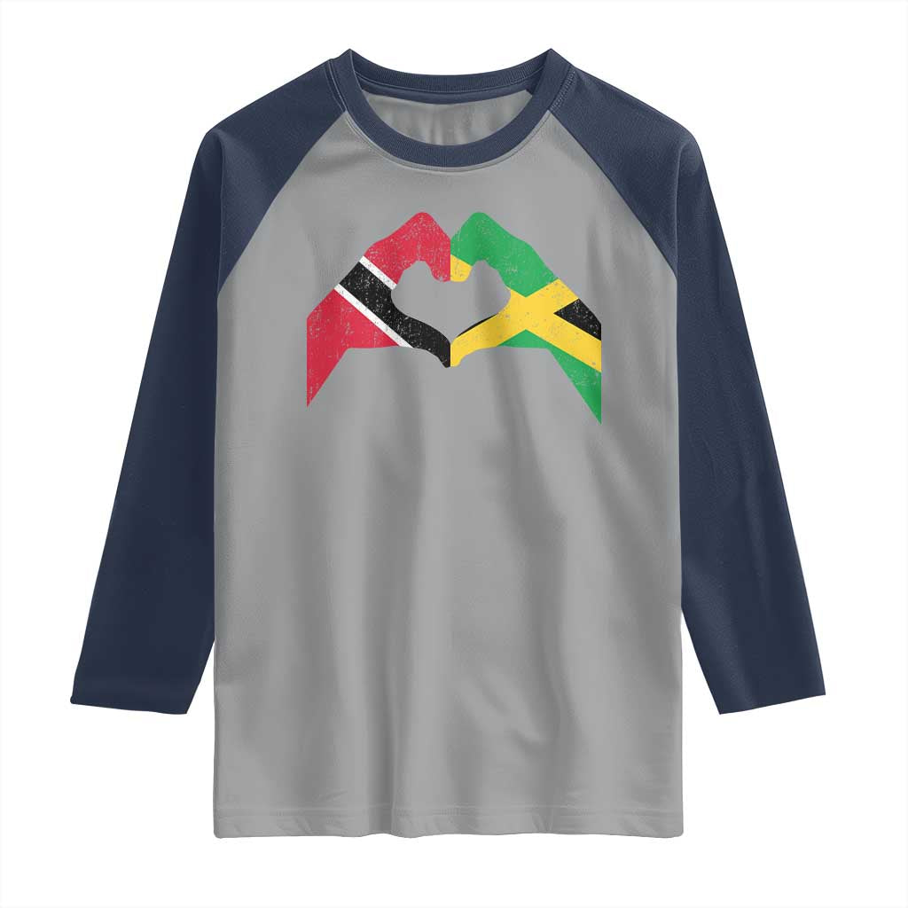 Trinidad and Tobago Jamaican Raglan Shirt Two Flags One Heart