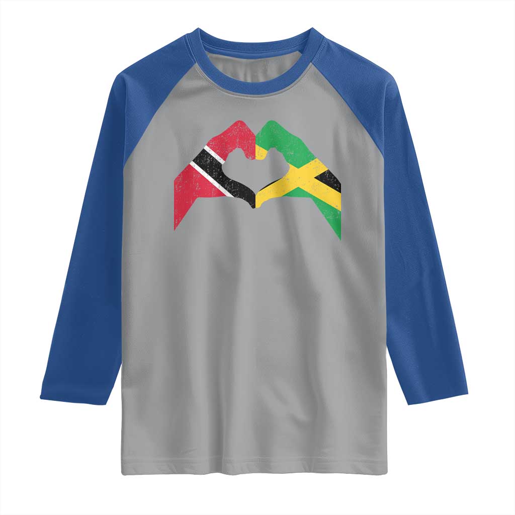 Trinidad and Tobago Jamaican Raglan Shirt Two Flags One Heart