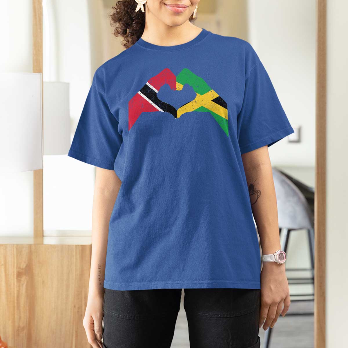 Trinidad and Tobago Jamaican T Shirt For Women Two Flags One Heart