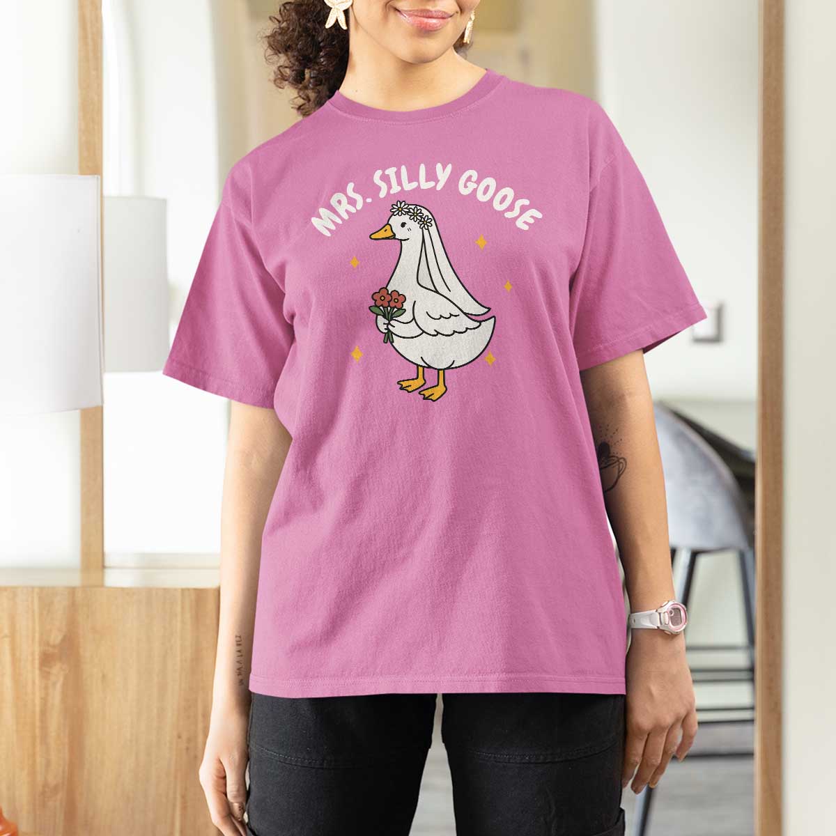 Mrs. Silly Goose Bride T Shirt For Women Funny Goose Lovers Bride To Be - Wonder Print Shop
