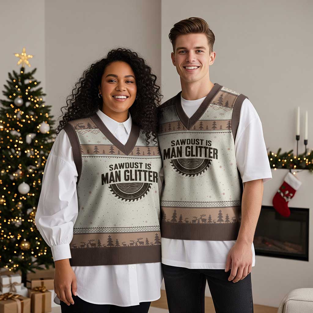 Funny Woodworker Carpenter V-Neck Knit Sweater Vest Sawdust Is Man Glitter Graphic