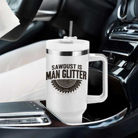 Funny Woodworker Carpenter Tumbler With Handle Sawdust Is Man Glitter Graphic