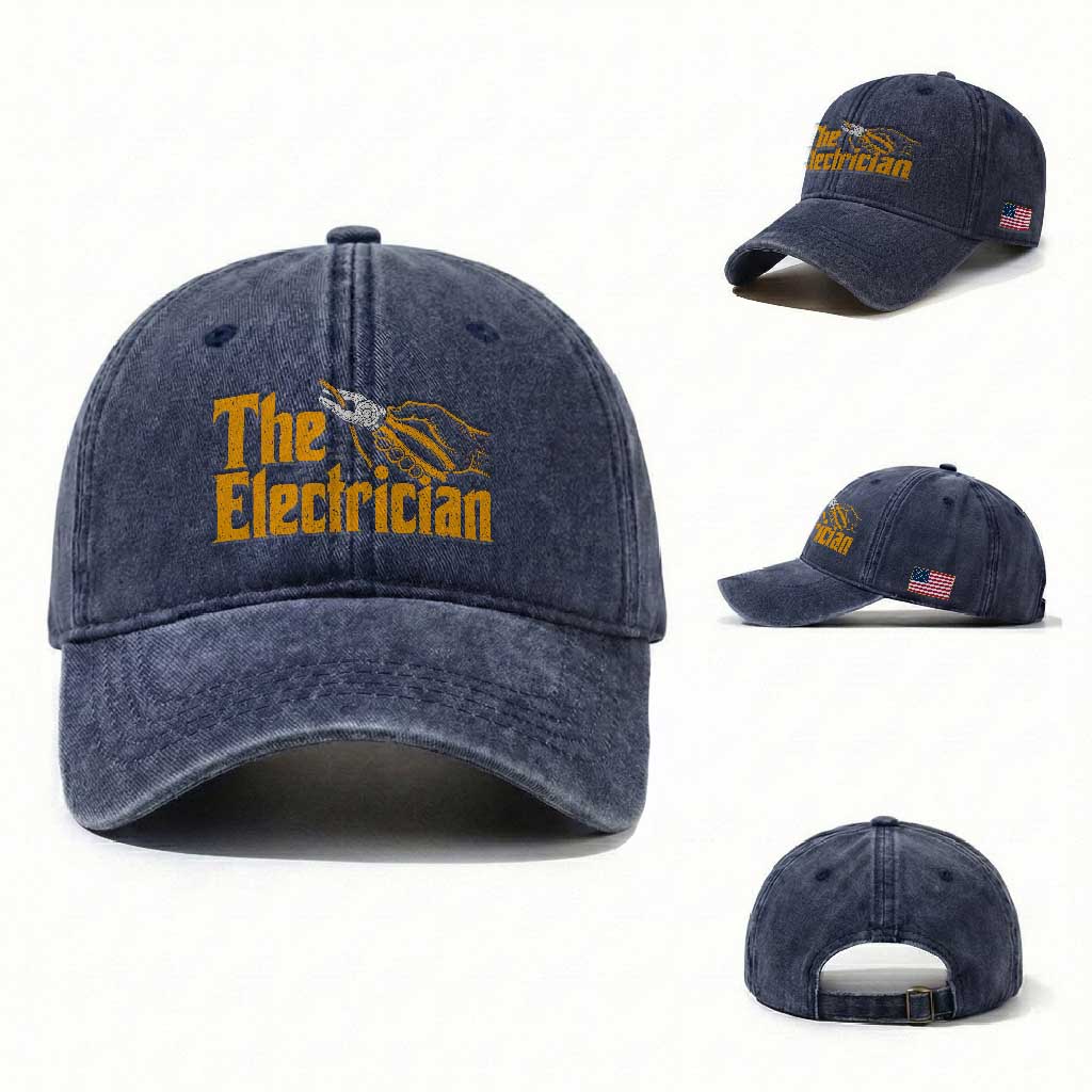 The Electrician Washed Cotton Baseball Cap Vintage Wire Stripper Pliers Graphic