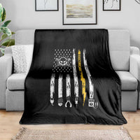 Electrician US Flag Throw Blanket Tools for Electricians Skull Lightning Graphic