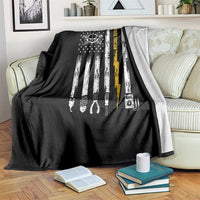 Electrician US Flag Throw Blanket Tools for Electricians Skull Lightning Graphic