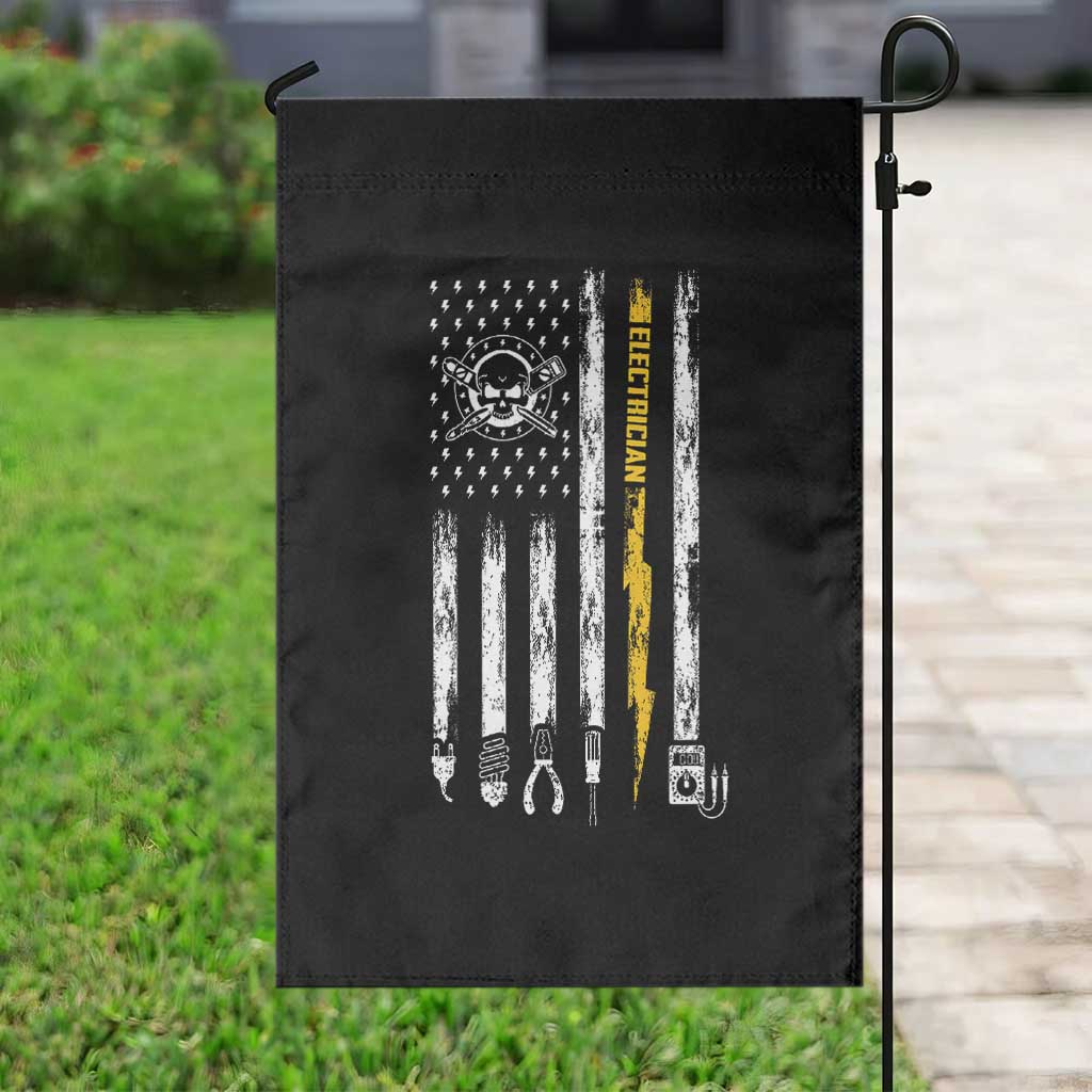 Electrician US Flag Garden Flag Tools for Electricians Skull Lightning Graphic