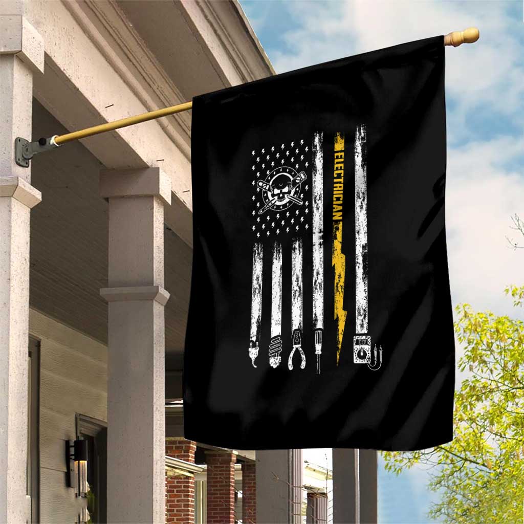 Electrician US Flag Garden Flag Tools for Electricians Skull Lightning Graphic