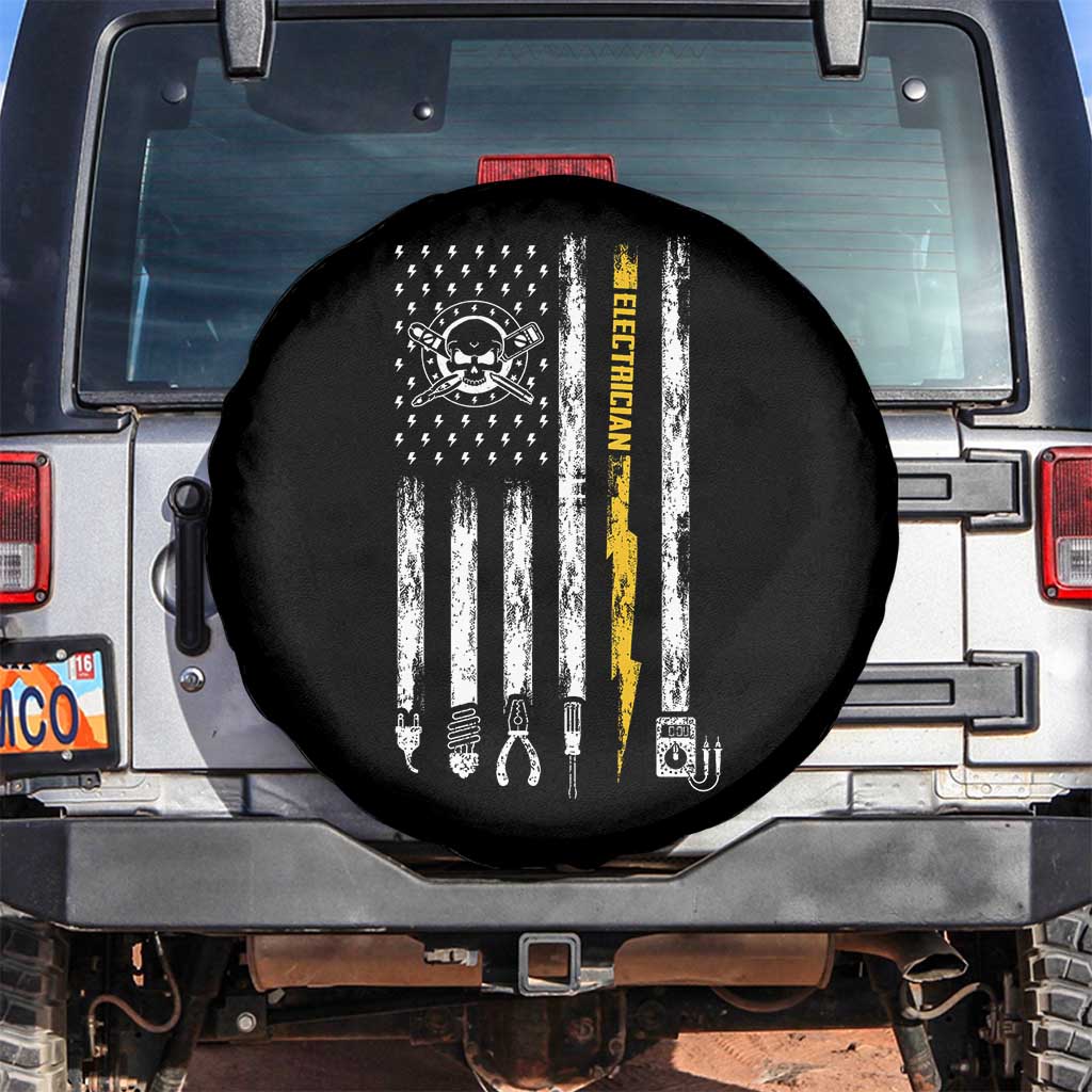 Electrician US Flag Spare Tire Cover Tools for Electricians Skull Lightning Graphic