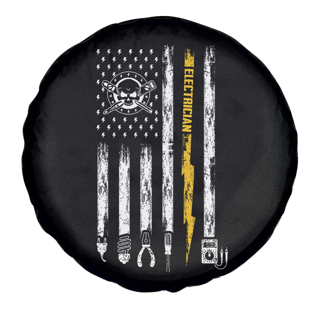 Electrician US Flag Spare Tire Cover Tools for Electricians Skull Lightning Graphic