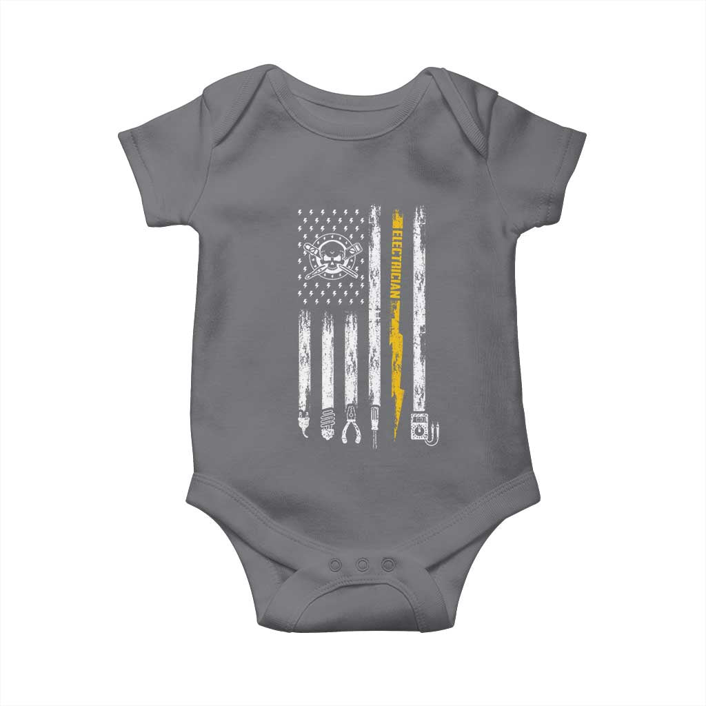 Electrician US Flag Baby Onesie Tools for Electricians Skull Lightning Graphic