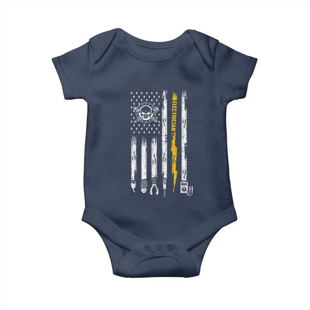Electrician US Flag Baby Onesie Tools for Electricians Skull Lightning Graphic