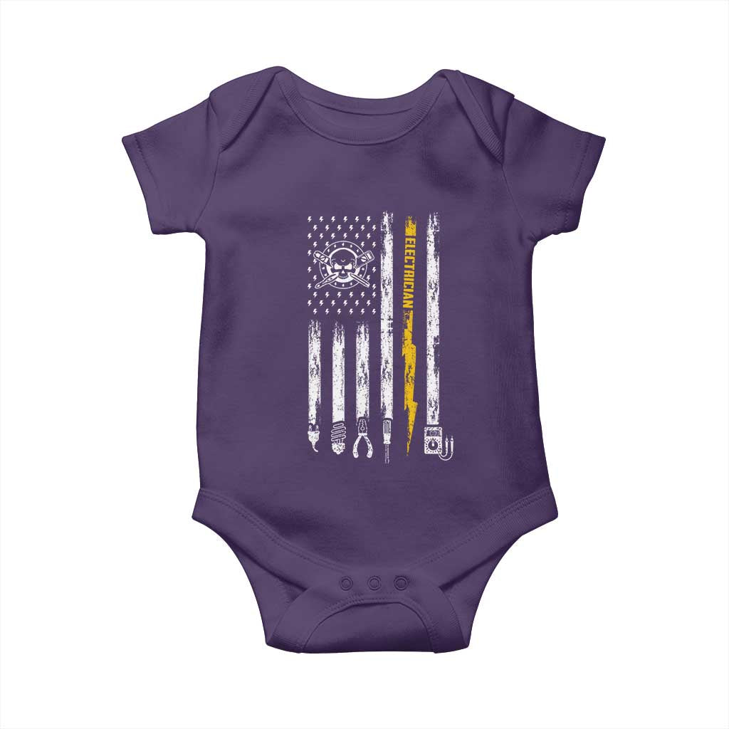 Electrician US Flag Baby Onesie Tools for Electricians Skull Lightning Graphic