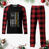 Electrician US Flag Plaid Pajama Set Tools for Electricians Skull Lightning Graphic