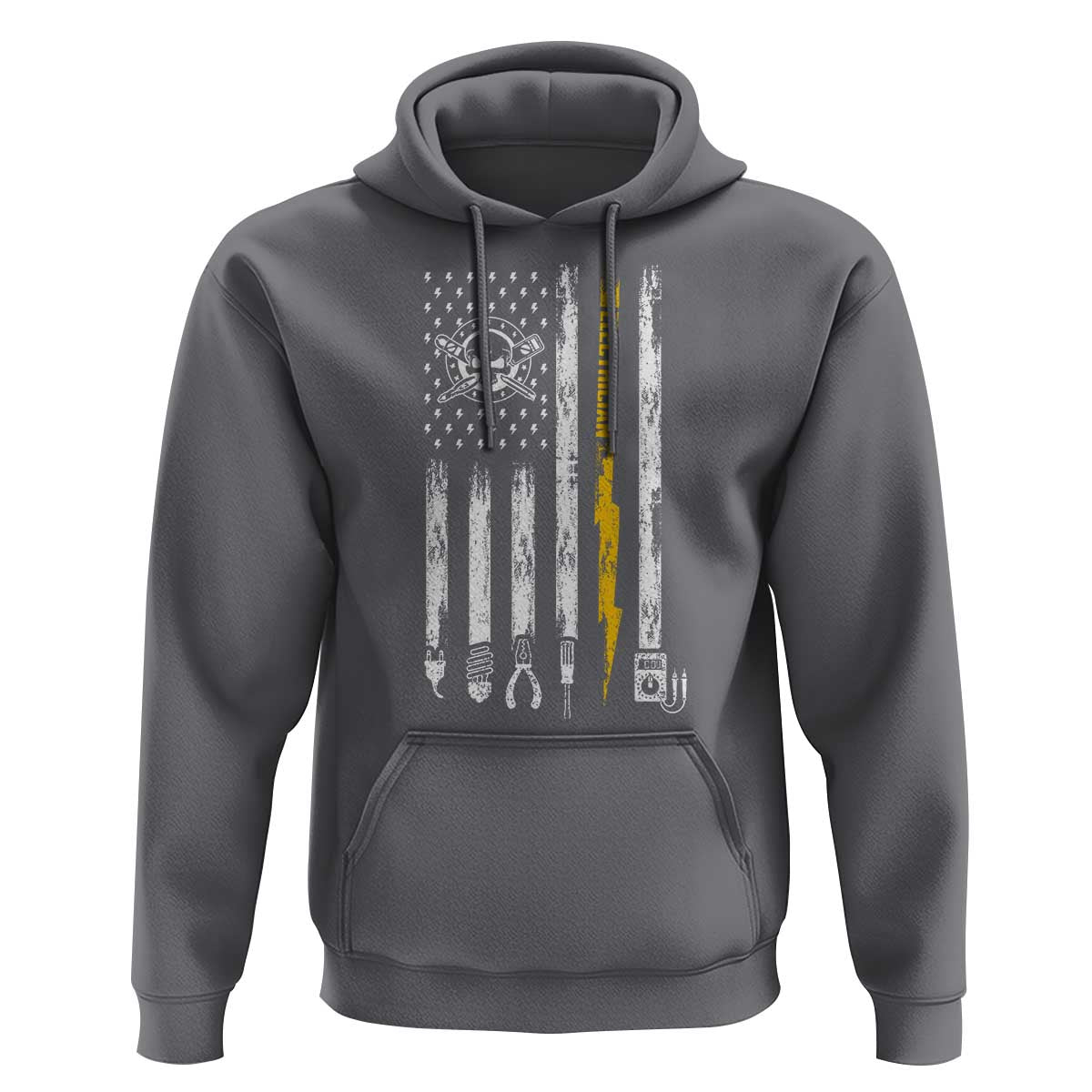 Electrician US Flag Hoodie Tools for Electricians Skull Lightning Graphic
