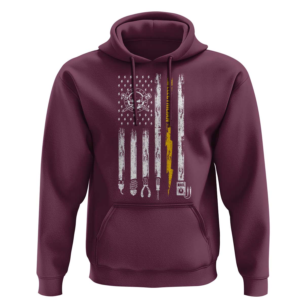 Electrician US Flag Hoodie Tools for Electricians Skull Lightning Graphic
