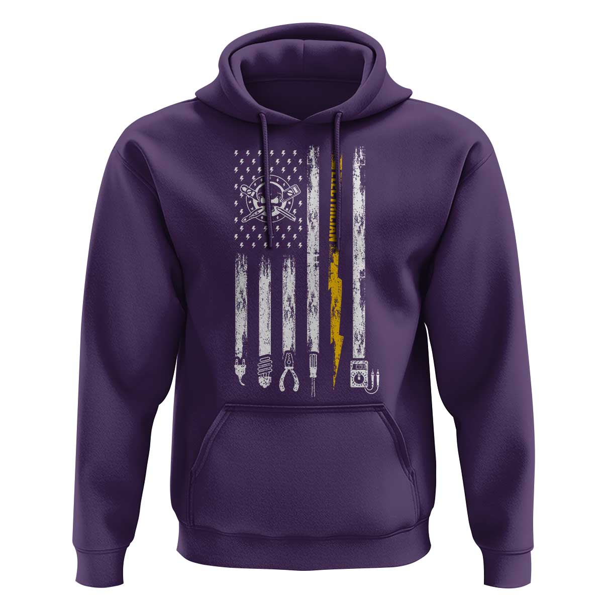 Electrician US Flag Hoodie Tools for Electricians Skull Lightning Graphic