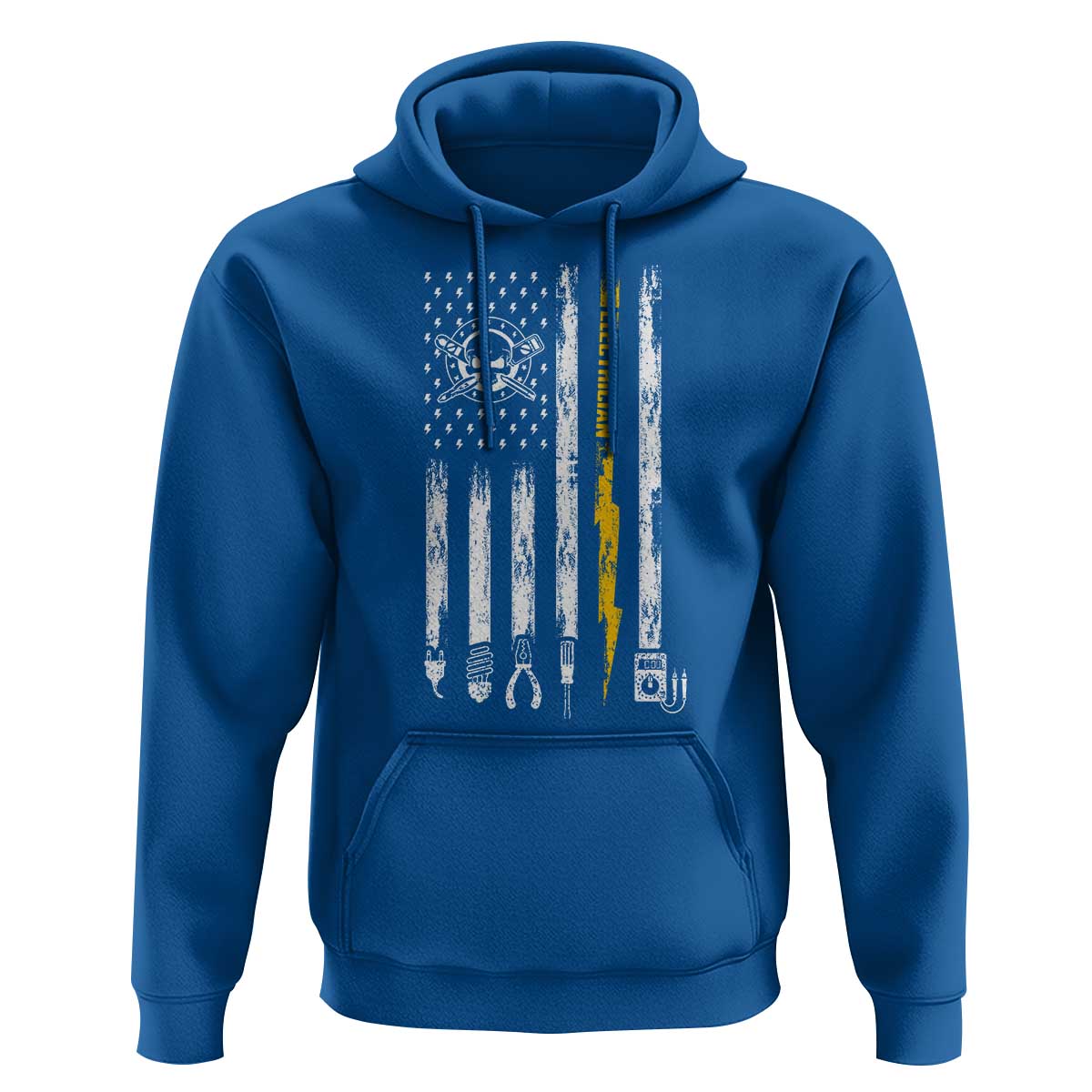 Electrician US Flag Hoodie Tools for Electricians Skull Lightning Graphic