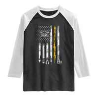 Electrician US Flag Raglan Shirt Tools for Electricians Skull Lightning Graphic