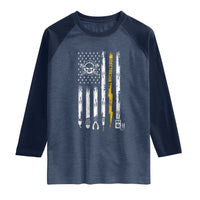 Electrician US Flag Raglan Shirt Tools for Electricians Skull Lightning Graphic