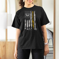 Electrician US Flag T Shirt For Women Tools for Electricians Skull Lightning Graphic