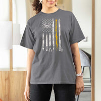 Electrician US Flag T Shirt For Women Tools for Electricians Skull Lightning Graphic