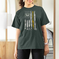 Electrician US Flag T Shirt For Women Tools for Electricians Skull Lightning Graphic