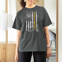 Electrician US Flag T Shirt For Women Tools for Electricians Skull Lightning Graphic