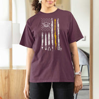 Electrician US Flag T Shirt For Women Tools for Electricians Skull Lightning Graphic