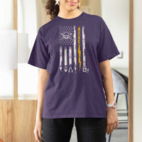 Electrician US Flag T Shirt For Women Tools for Electricians Skull Lightning Graphic