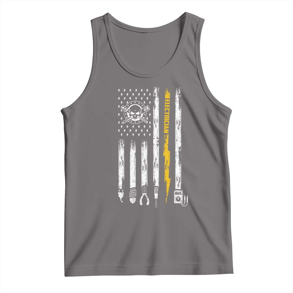 Electrician US Flag Tank Top Tools for Electricians Skull Lightning Graphic