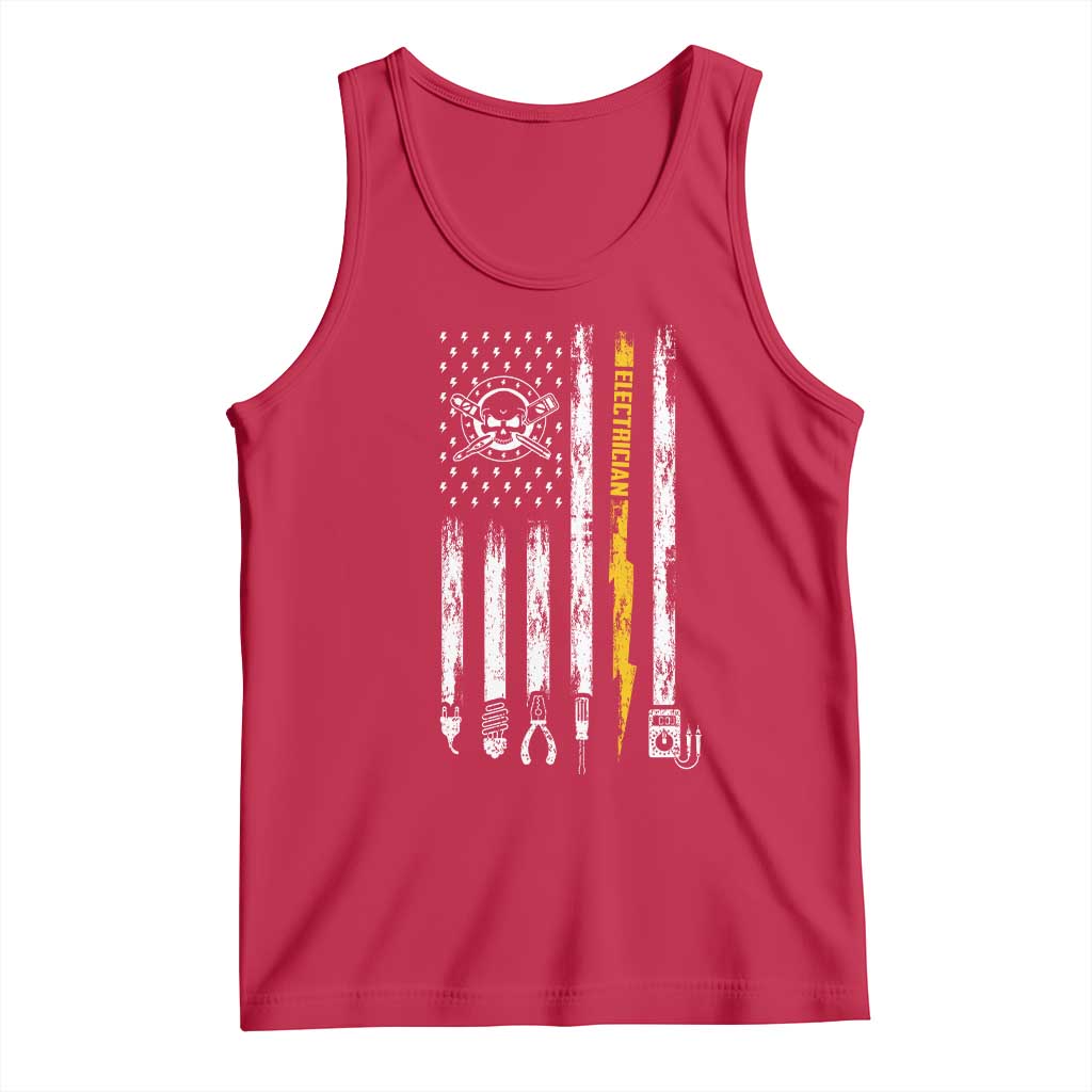 Electrician US Flag Tank Top Tools for Electricians Skull Lightning Graphic