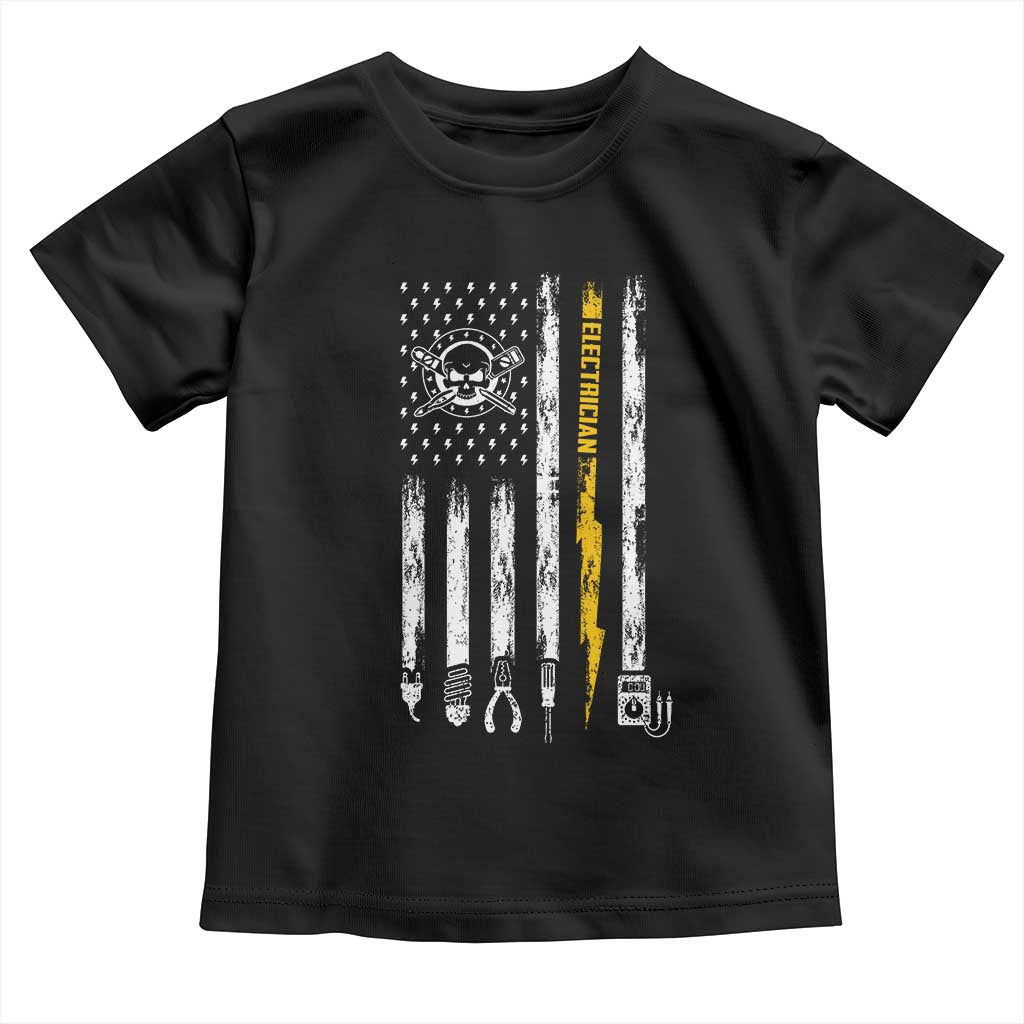 Electrician US Flag Toddler T Shirt Tools for Electricians Skull Lightning Graphic