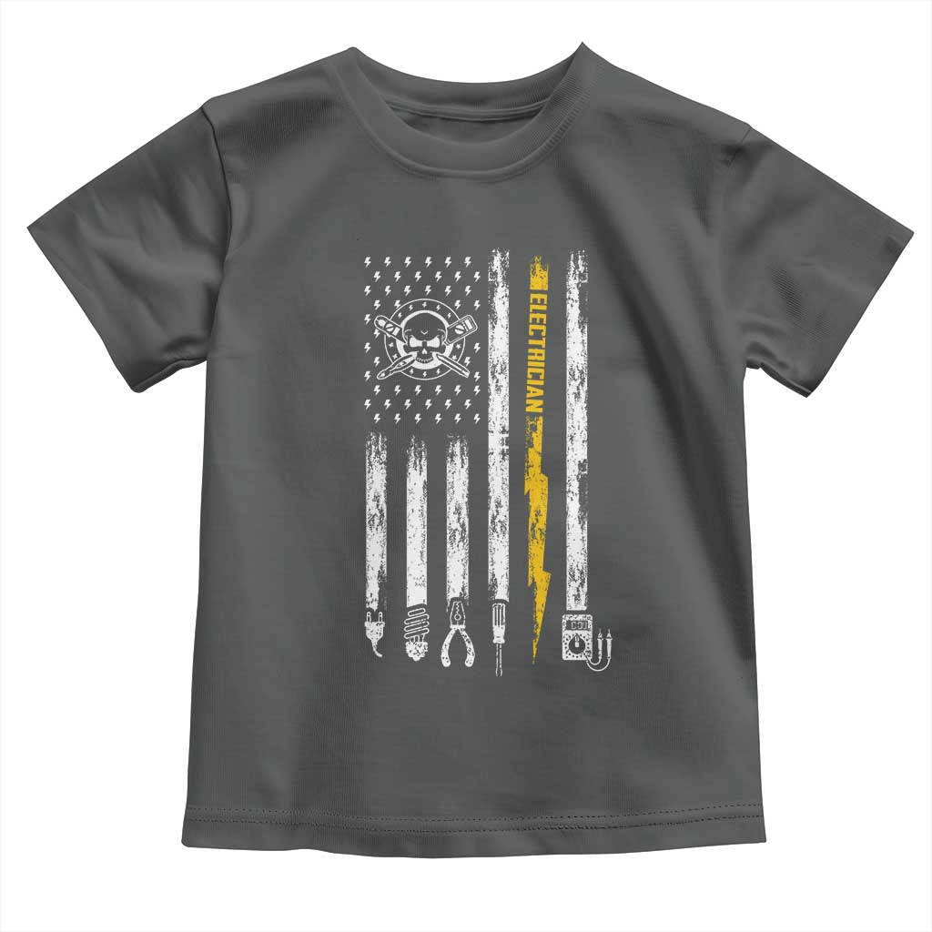 Electrician US Flag Toddler T Shirt Tools for Electricians Skull Lightning Graphic